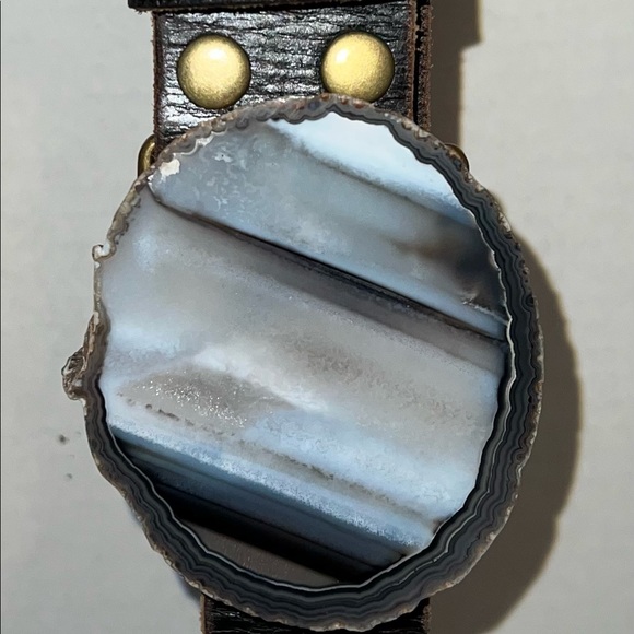 Regina Andrew Large Quartz Belt Buckle Tumbler Women Medium Black Leather - Picture 2 of 7